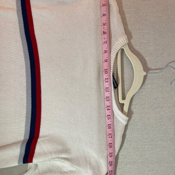 Brandy Melville White Sweater With Red & Blue Stripe Cropped Fit Knit Fabric - Picture 4 of 8